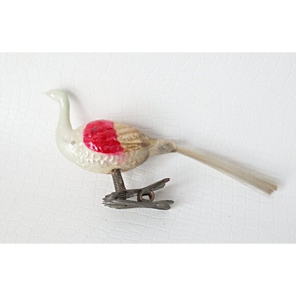 Antique Mercury Glass Bird Clip On Long Neck Bird Ornament  Christmas Ornament - Picture 1 of 5